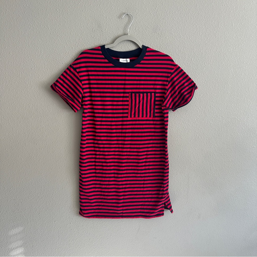 Evereve Red and Navy Striped T-shirt Dress Large